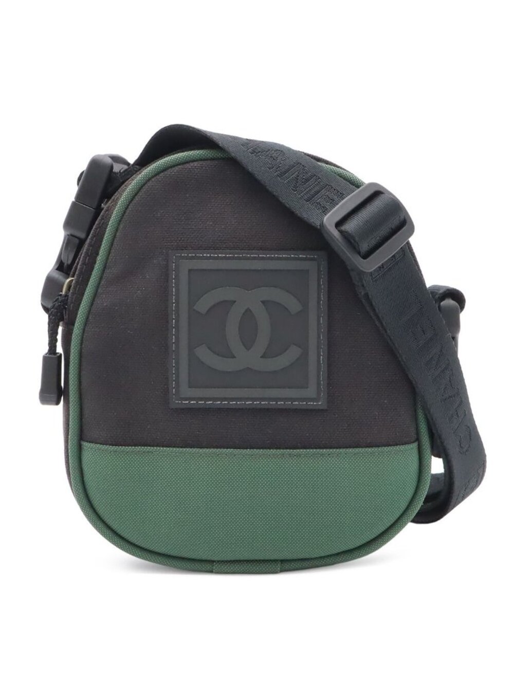 Chanel Sports Line CC Logo Shoulder Bag 2-Way Pouch Nylon Canvas Black Green